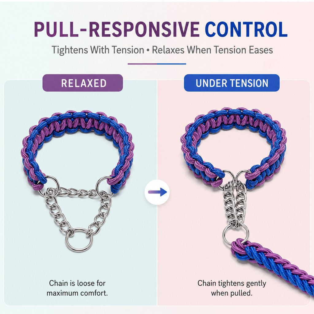 Dog Leash for Strong Pullers, Braided with Chain Control Collar