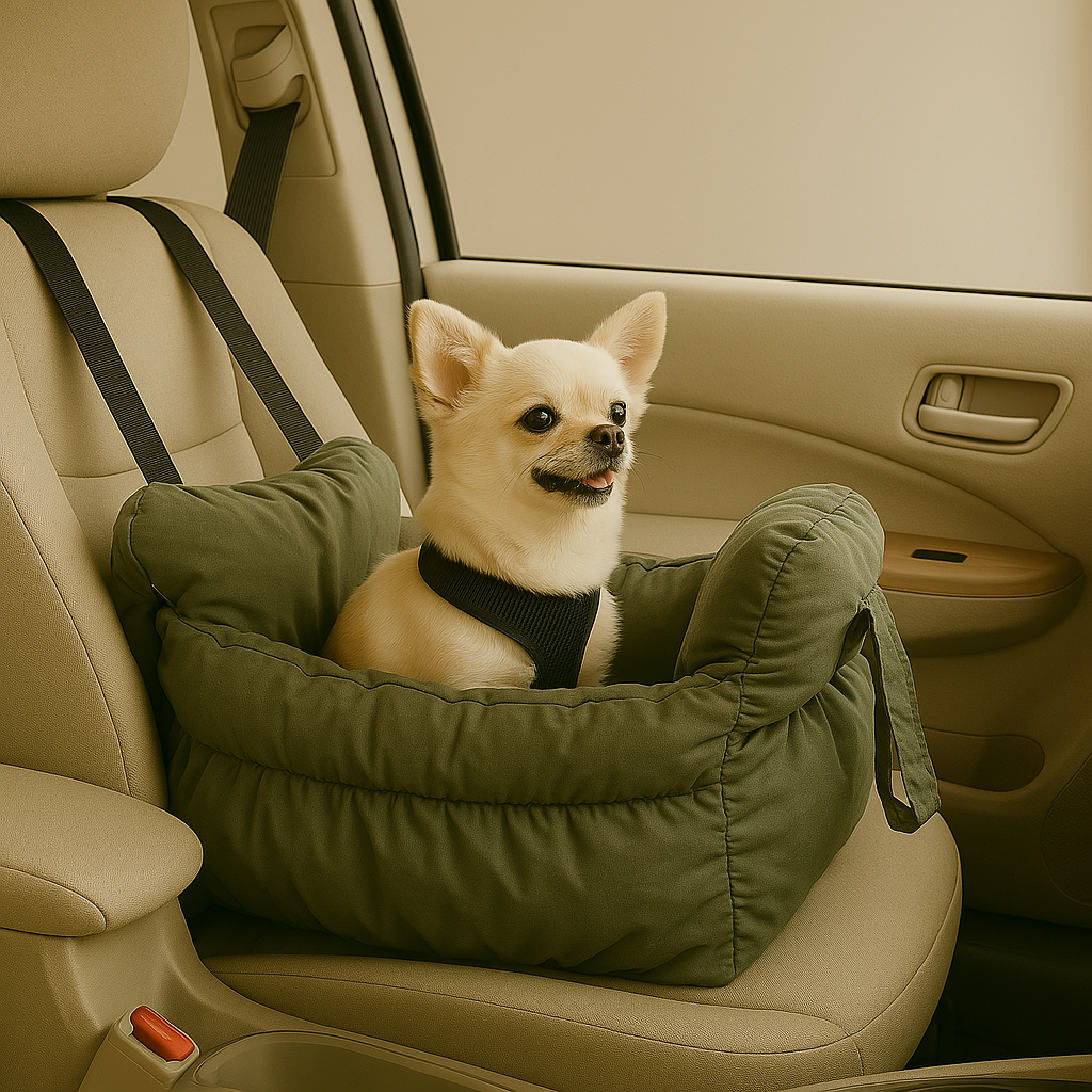 Dog Car Seat | Luxury Travel Bed with Safety Harness Clip & Washable Cover