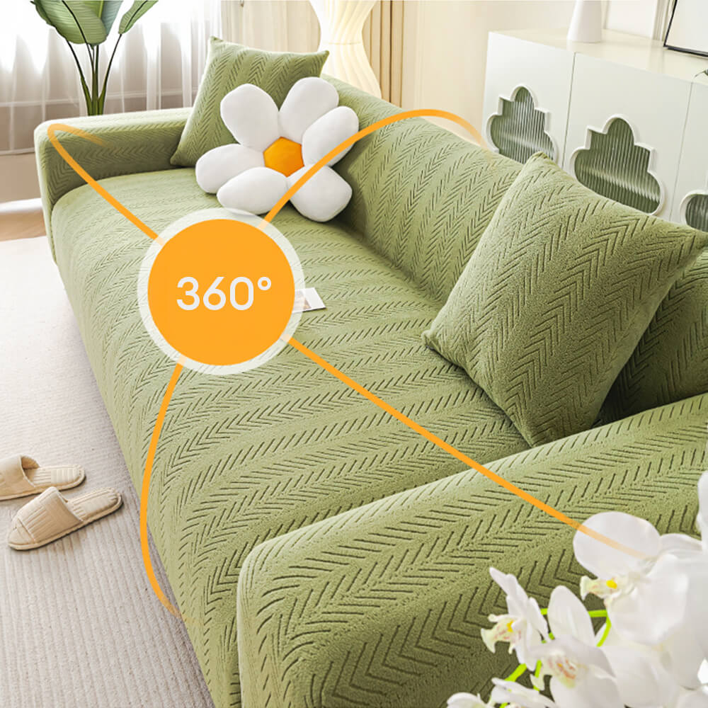 Luxurious Cream Herringbone Stretch Armchair Cover – Elegant Aesthetic, Magic-Fit