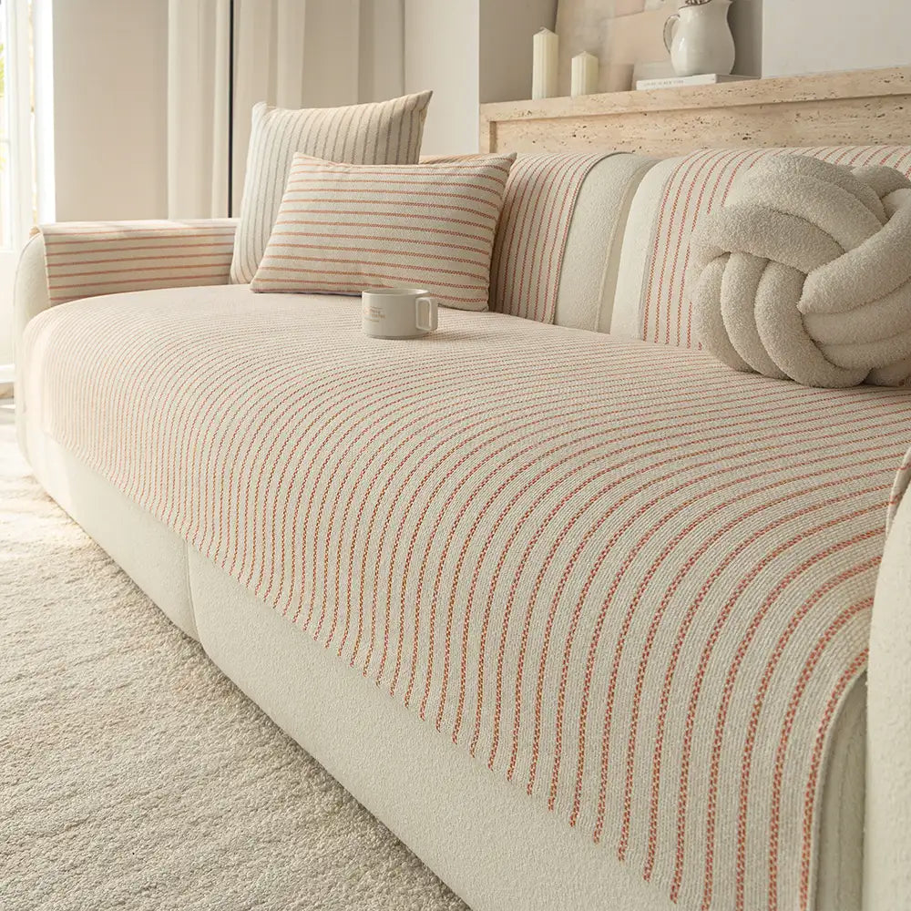 Elegant Faux Cotton-Linen Chenille Striped Couch Cover - Breathable, Scratch-Resistant Protection
