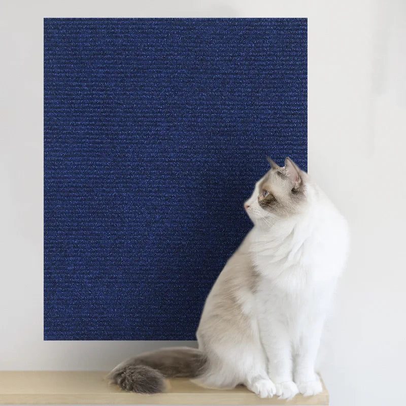 Dark Blue self-adhesive cat scratch mat on a wall