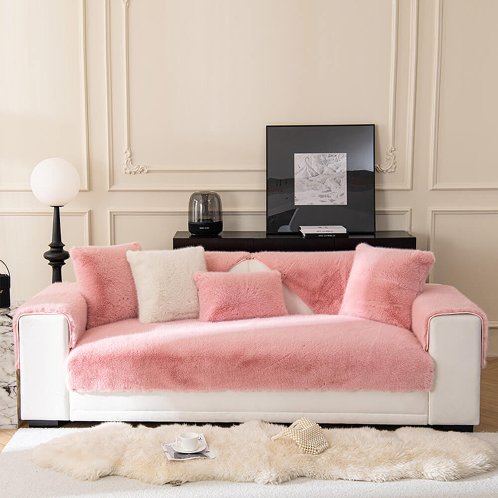 Cozy Thick Faux Fur Sofa Protector – Non-Slip Plush Couch Cover for Ultimate Comfort