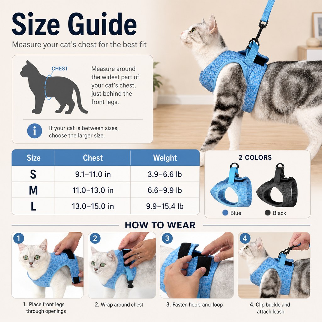 Cat Harness and Leash Set for Outdoor Walks, Lightweight