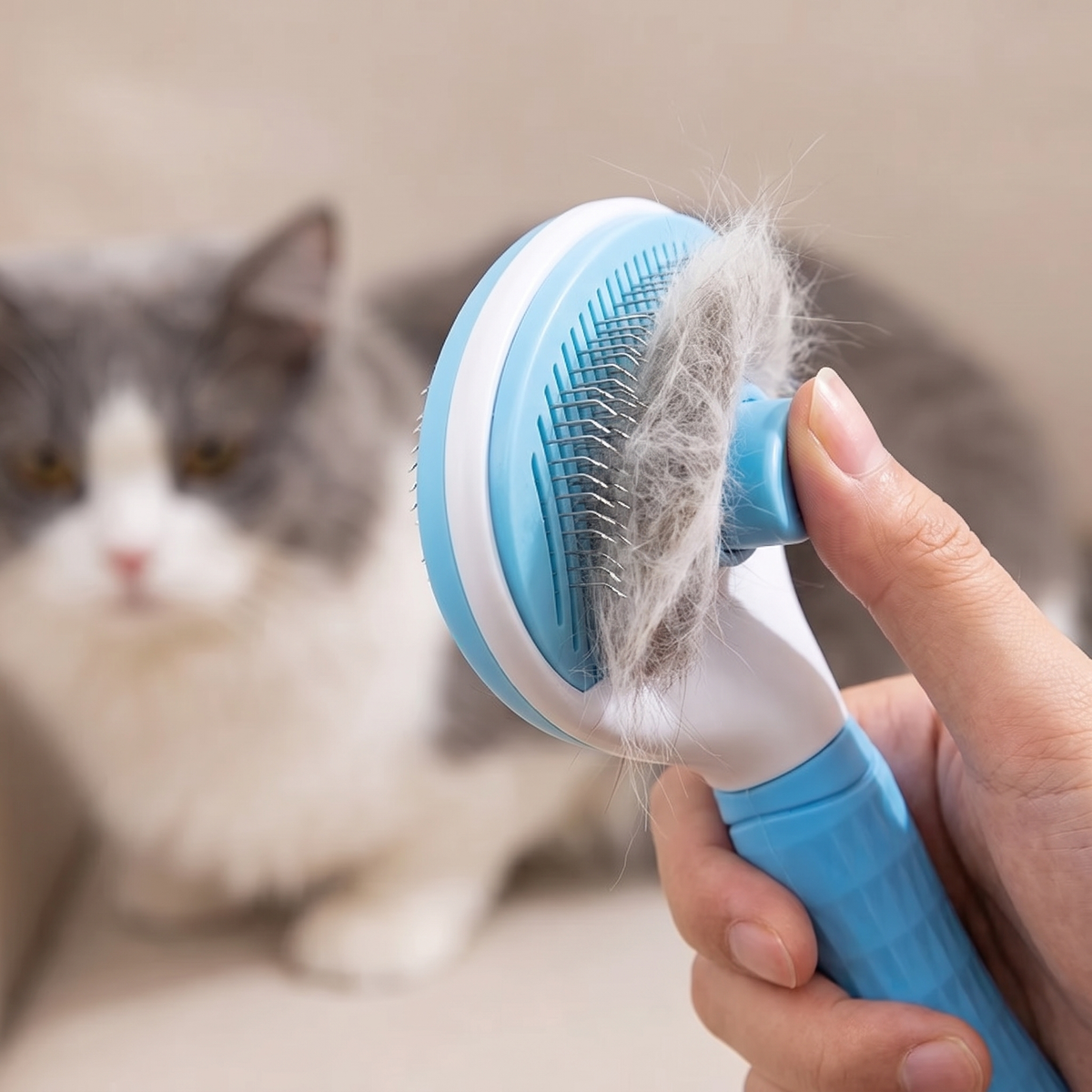 Fur releasing from a self-cleaning slicker brush