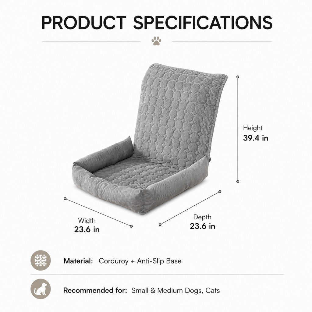 Dog Car Seat for Small Dogs & Cats, High Back Corduroy Booster