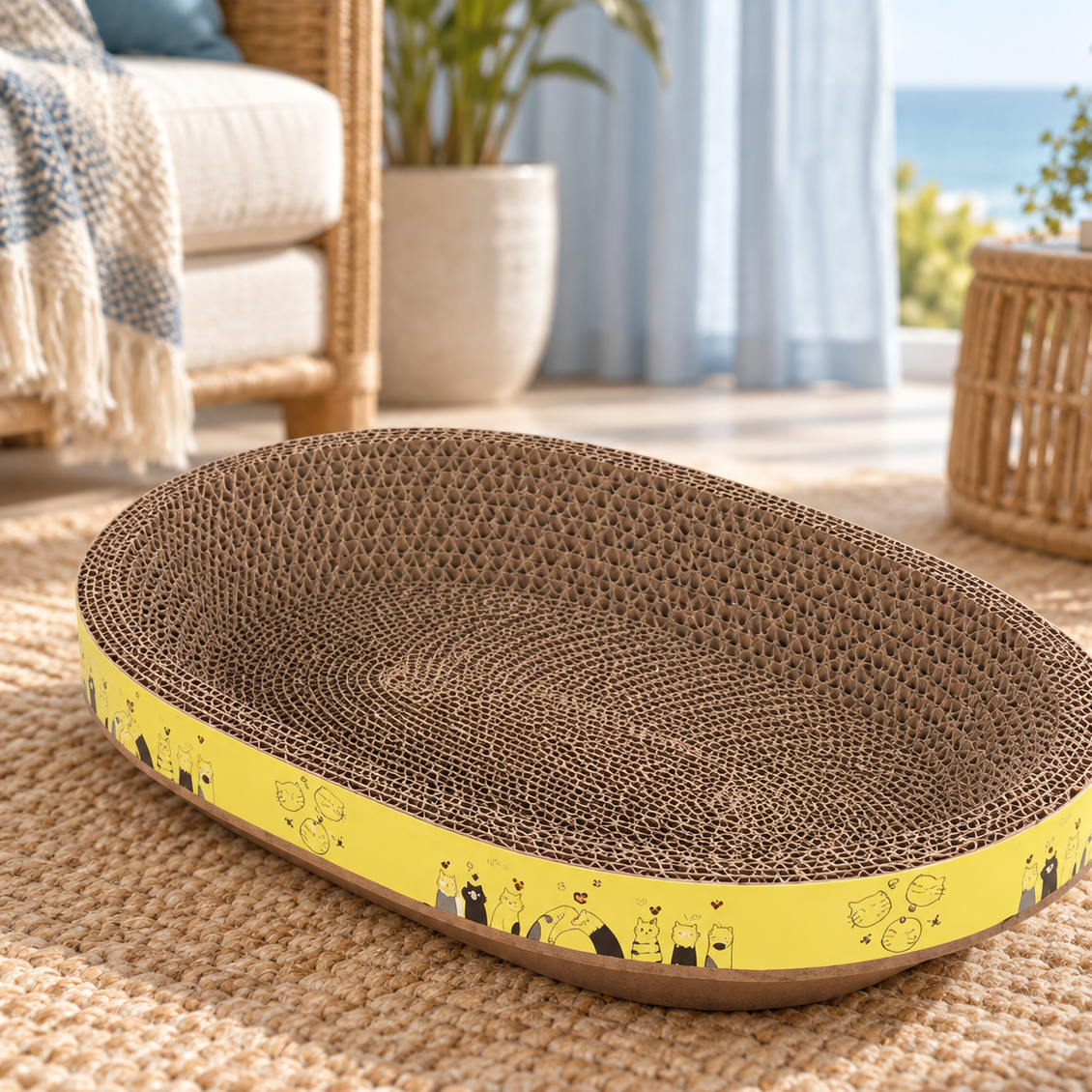 Cozy Corrugated Cardboard Cat Scratcher Lounge for Naps