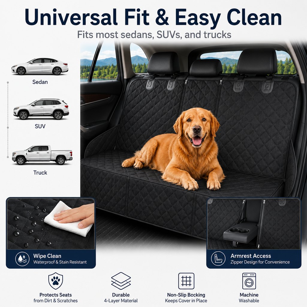 Waterproof Dog Car Seat Cover for Back Seat, Quilted Protector