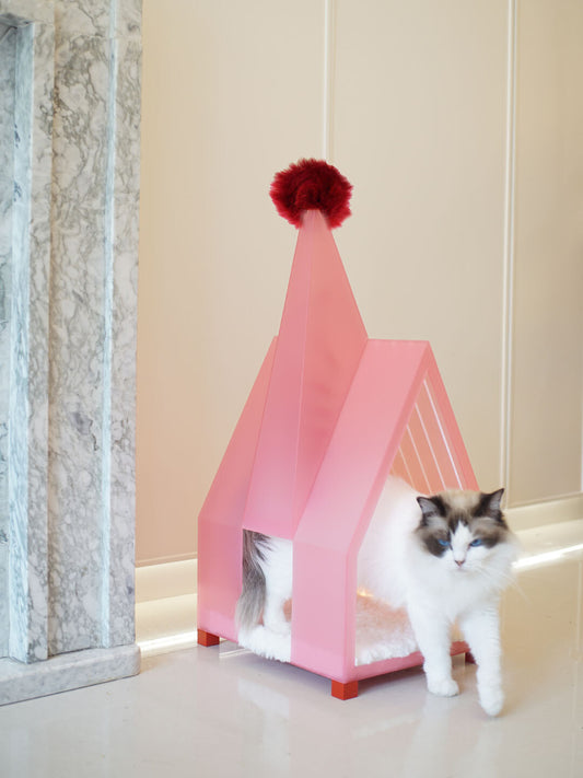 Pink Pet House Cat Bed