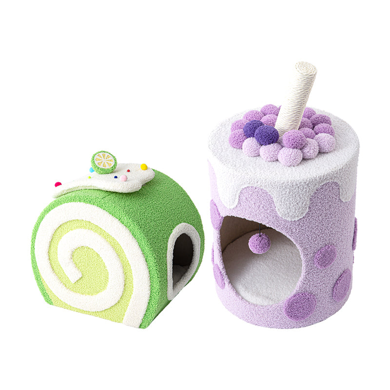 Cat Tree with Swiss Roll Bed & Milk Tea Barrel
