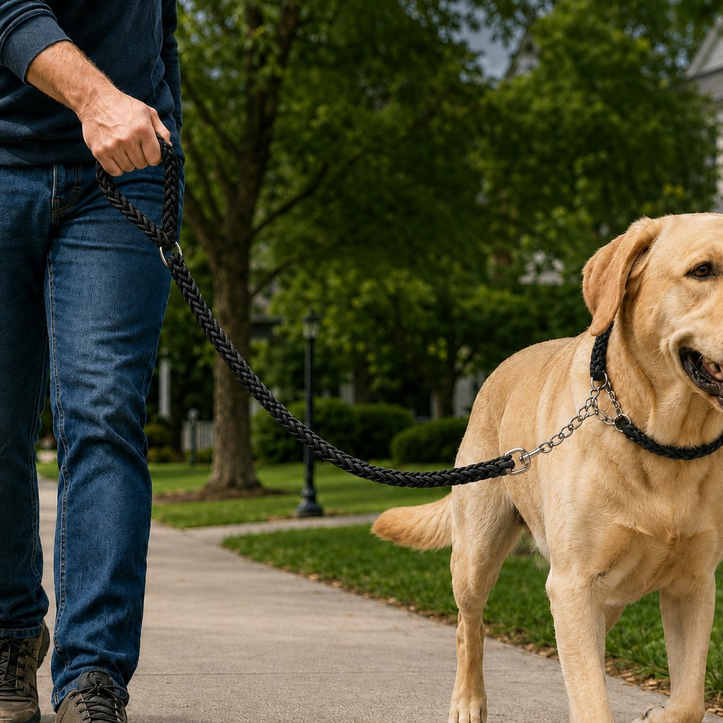 Dog Leash for Strong Pullers, Braided with Chain Control Collar