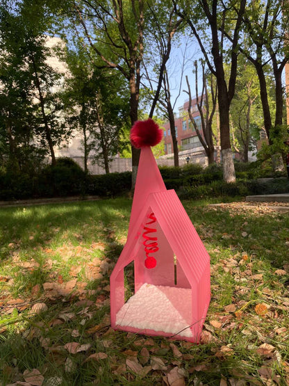 Pink Pet House Cat Bed