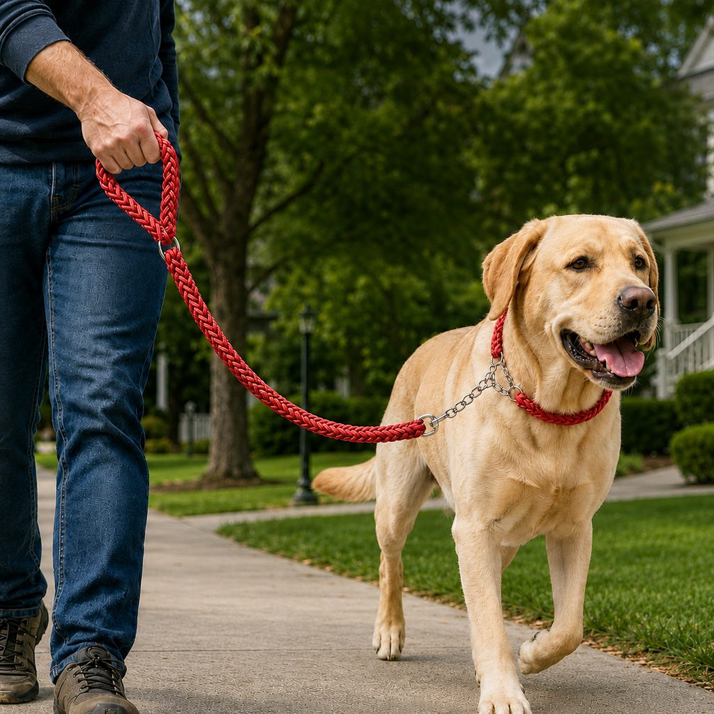 Dog Leash for Strong Pullers, Braided with Chain Control Collar