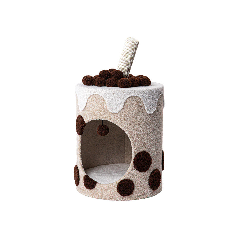 Cat Tree with Swiss Roll Bed & Milk Tea Barrel