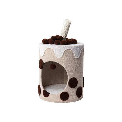 Cat Tree with Swiss Roll Bed & Milk Tea Barrel