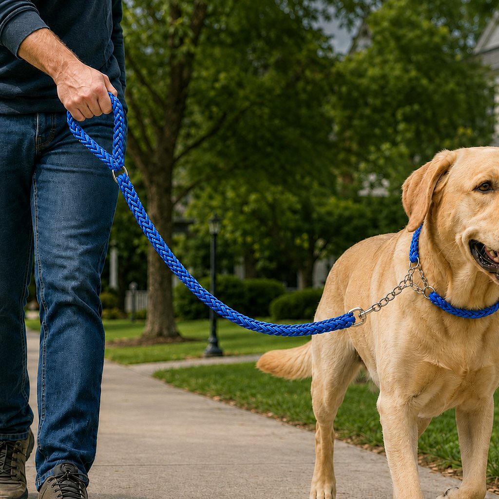 Dog Leash for Strong Pullers, Braided with Chain Control Collar