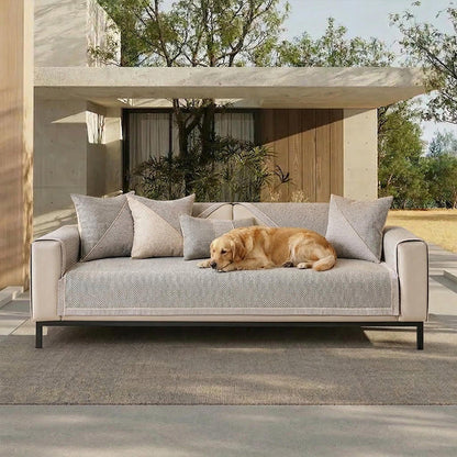 Breathable Woven Cotton-Linen Outdoor Sofa Cover with Non-Slip Backing