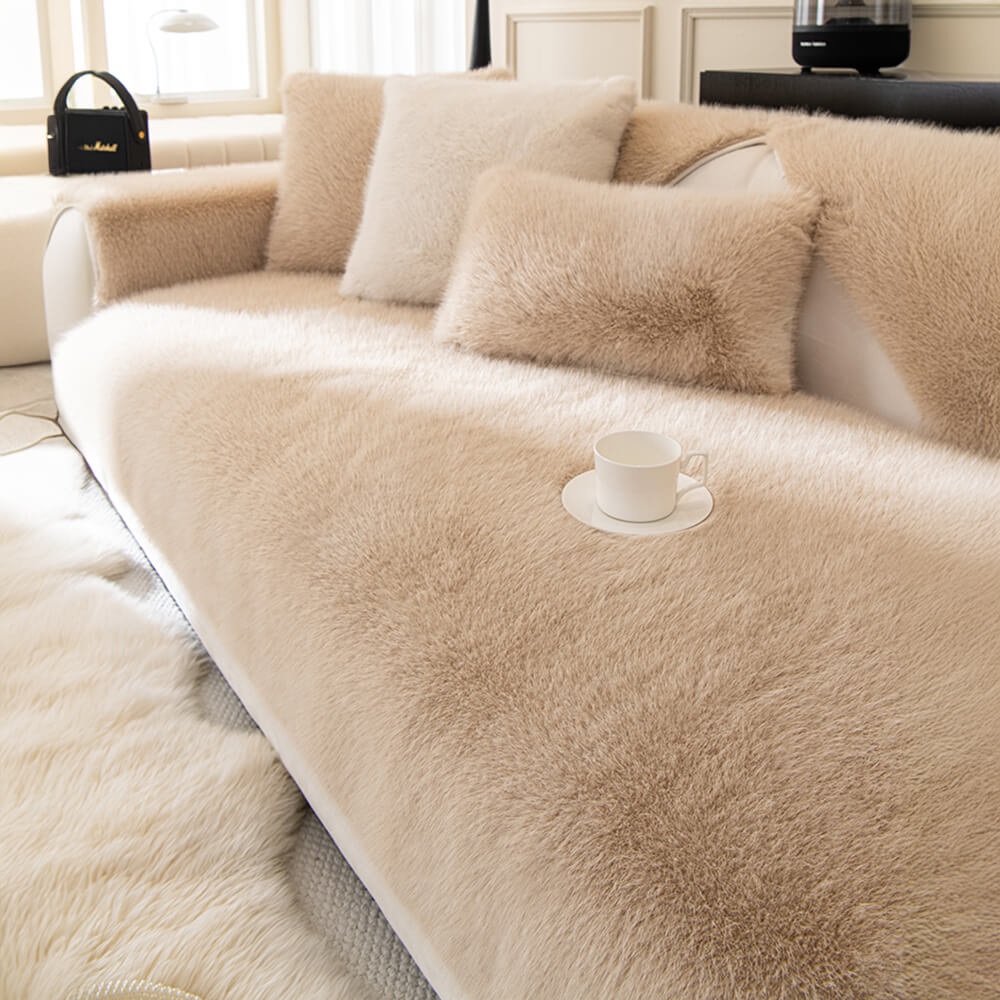 Cozy Thick Faux Fur Sofa Protector – Non-Slip Plush Couch Cover for Ultimate Comfort