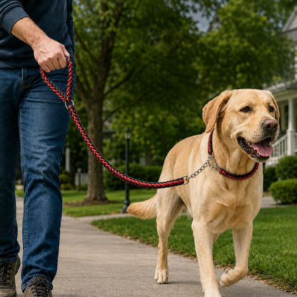 Dog Leash for Strong Pullers, Braided with Chain Control Collar