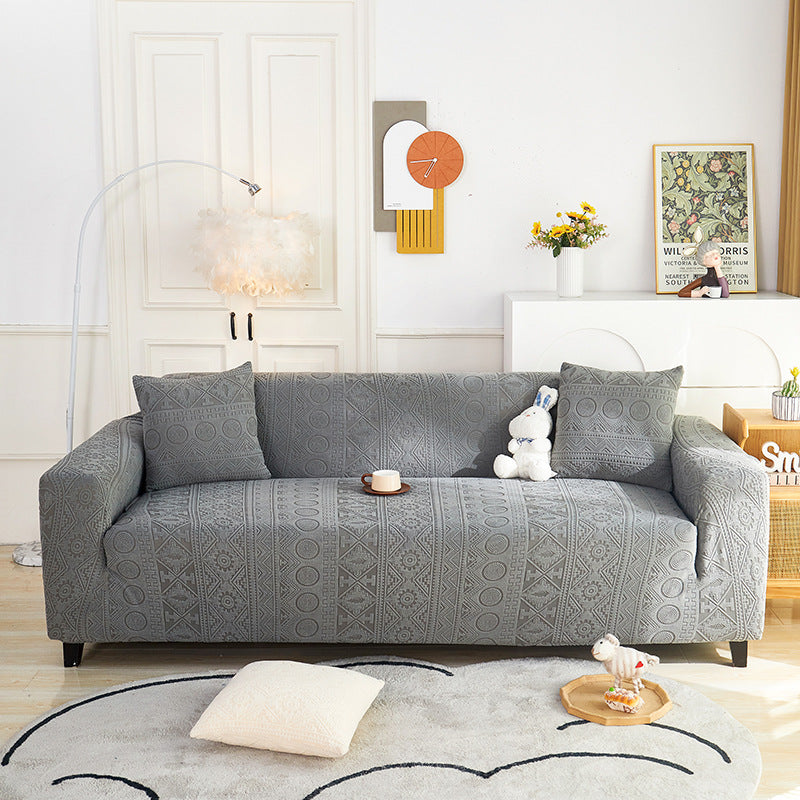 Bohemian Jacquard Stretch Sofa Cover – Full-Cover, Non-Slip Protector with Pillowcase