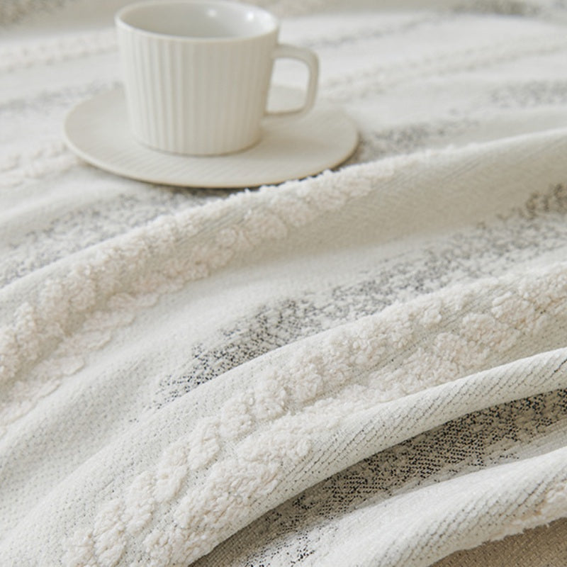 Elegant Stripe Tassel Chenille Throw Couch Cover