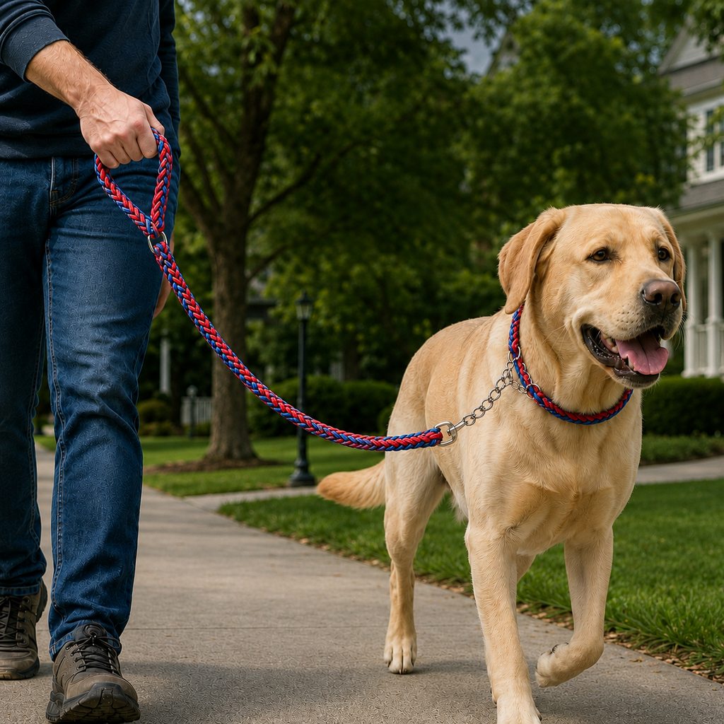 Dog Leash for Strong Pullers, Braided with Chain Control Collar