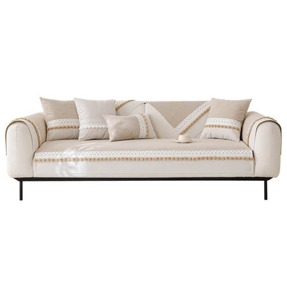 All-Season Corduroy Couch Cover – Soft, Water-Resistant, Anti-Scratch Protection with Pom-Poms