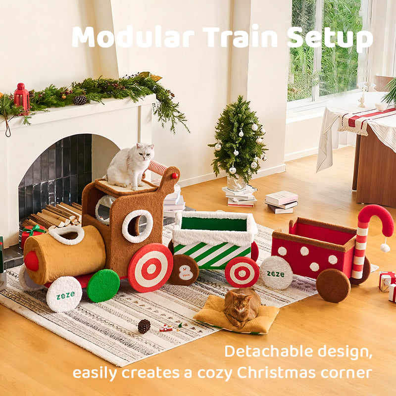 Christmas Reindeer Train Cat Tree