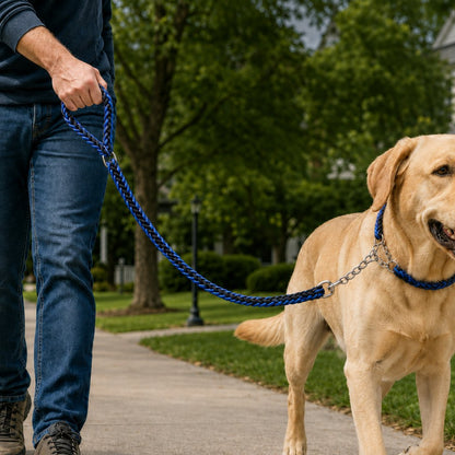 Dog Leash for Strong Pullers, Braided with Chain Control Collar