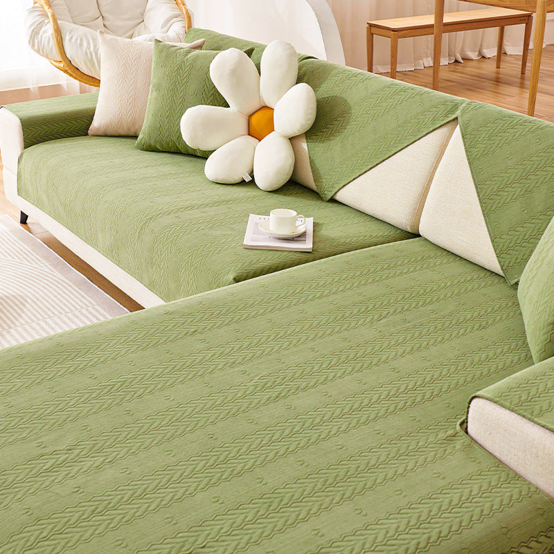 Breathable Chenille Couch Cover with Wheat Ear Print - Non-Slip