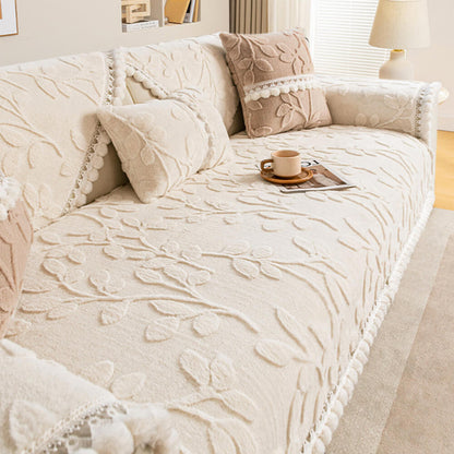Elegant Branch Jacquard Plush Couch Cover – Decorative Non-Slip Sofa Protector