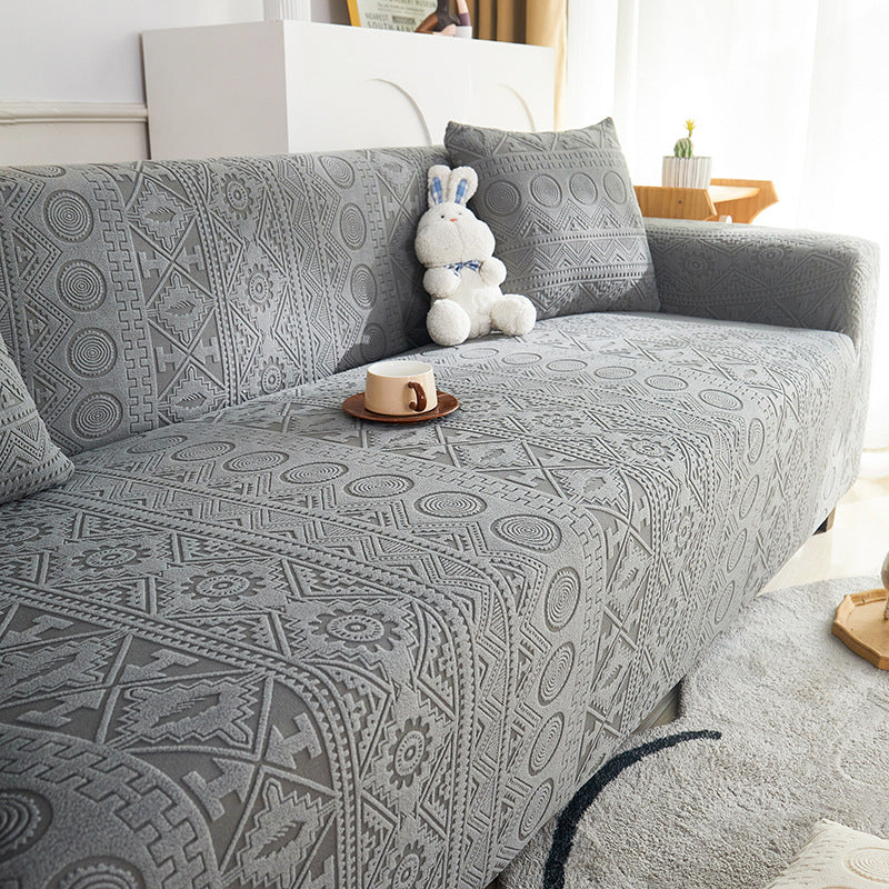 Bohemian Jacquard Stretch Sofa Cover – Full-Cover, Non-Slip Protector with Pillowcase