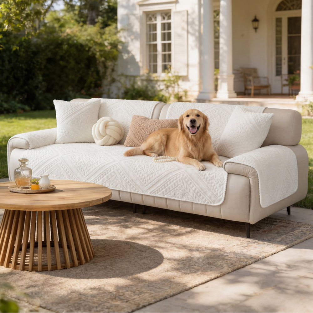 All-Season Nordic-Style Carved Plush Outdoor Couch Cover with Non-Slip Backing - Decorative & Durable