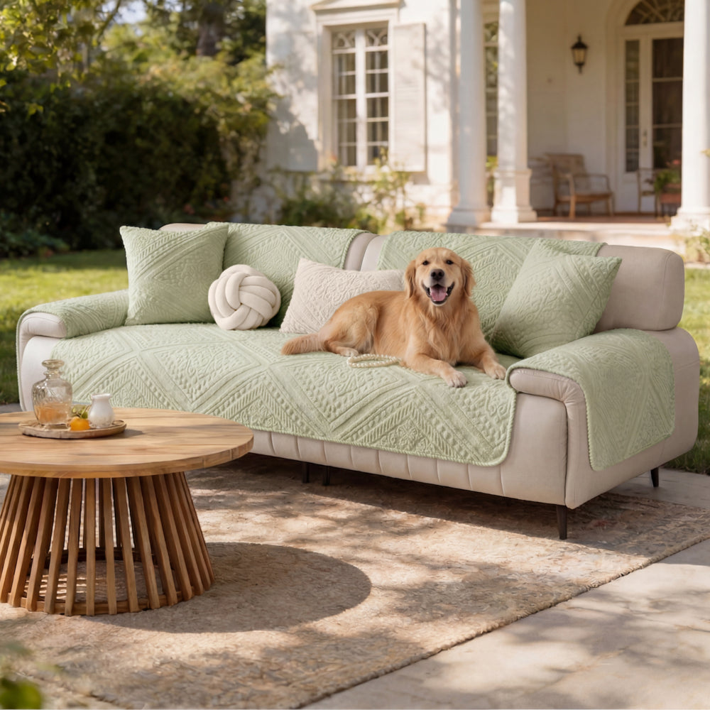 All-Season Nordic-Style Carved Plush Outdoor Couch Cover with Non-Slip Backing - Decorative & Durable