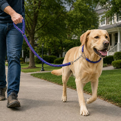 Dog Leash for Strong Pullers, Braided with Chain Control Collar