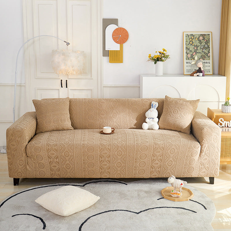 Bohemian Jacquard Stretch Sofa Cover – Full-Cover, Non-Slip Protector with Pillowcase