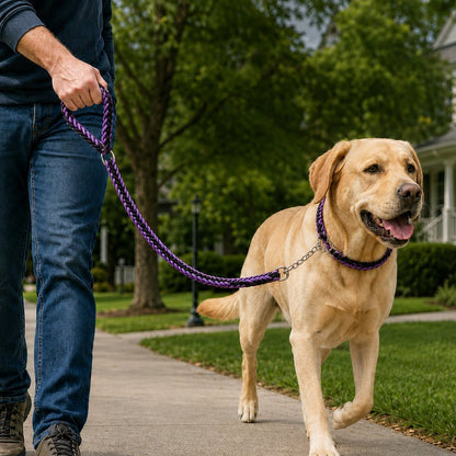 Dog Leash for Strong Pullers, Braided with Chain Control Collar