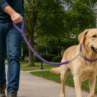 Dog Leash for Strong Pullers, Braided with Chain Control Collar