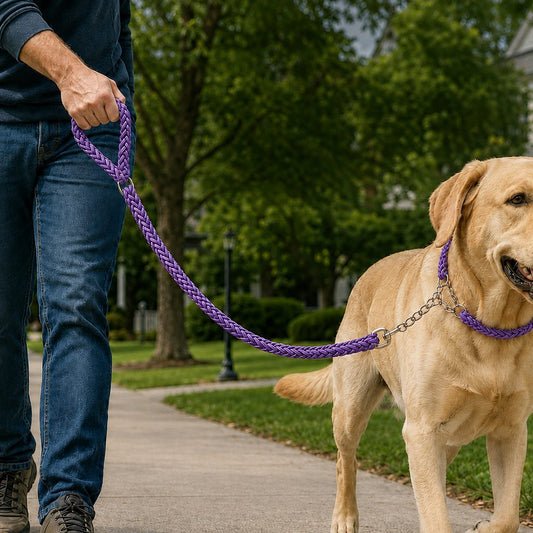 Dog Leash for Strong Pullers, Braided with Chain Control Collar