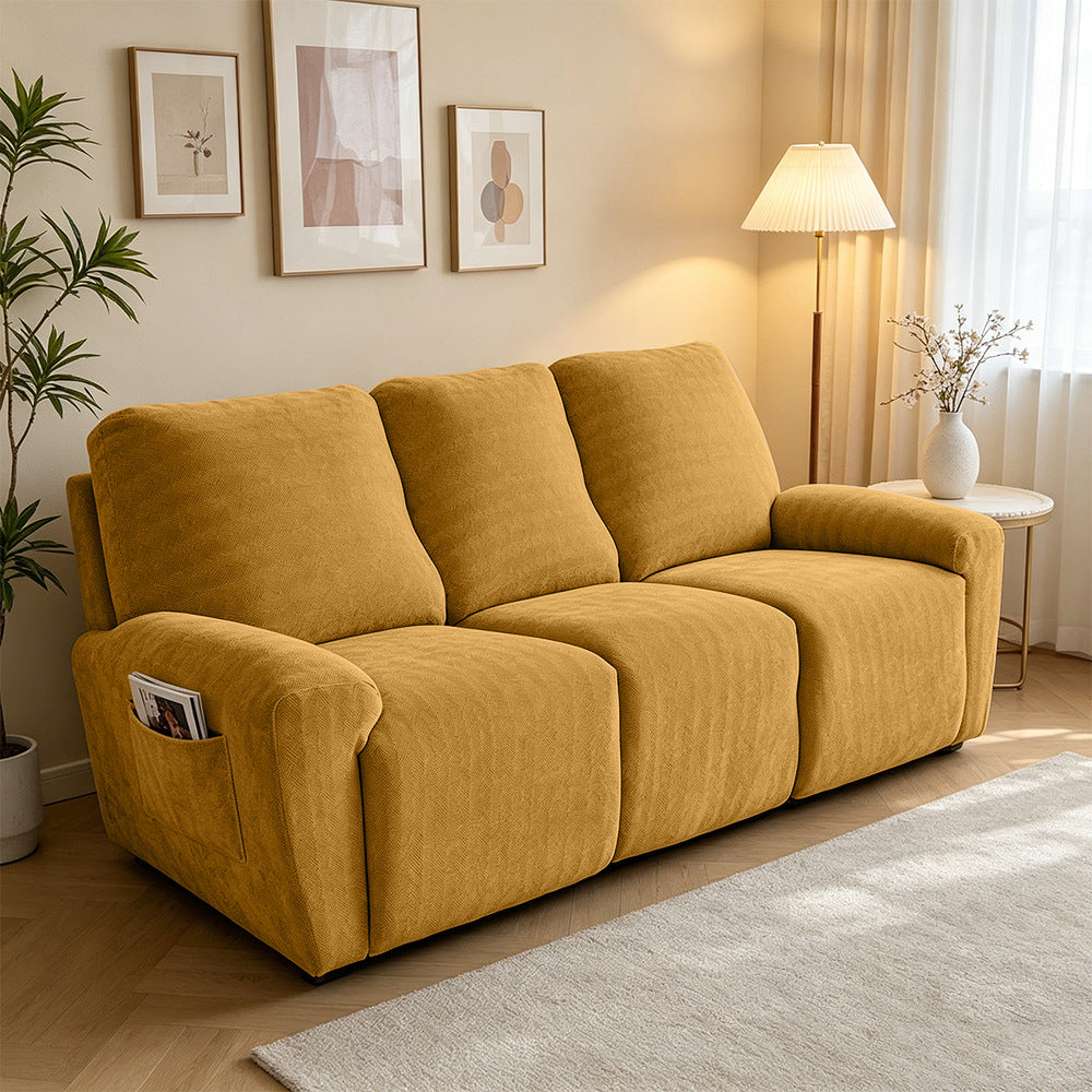 Coffee herringbone chenille recliner sofa cover