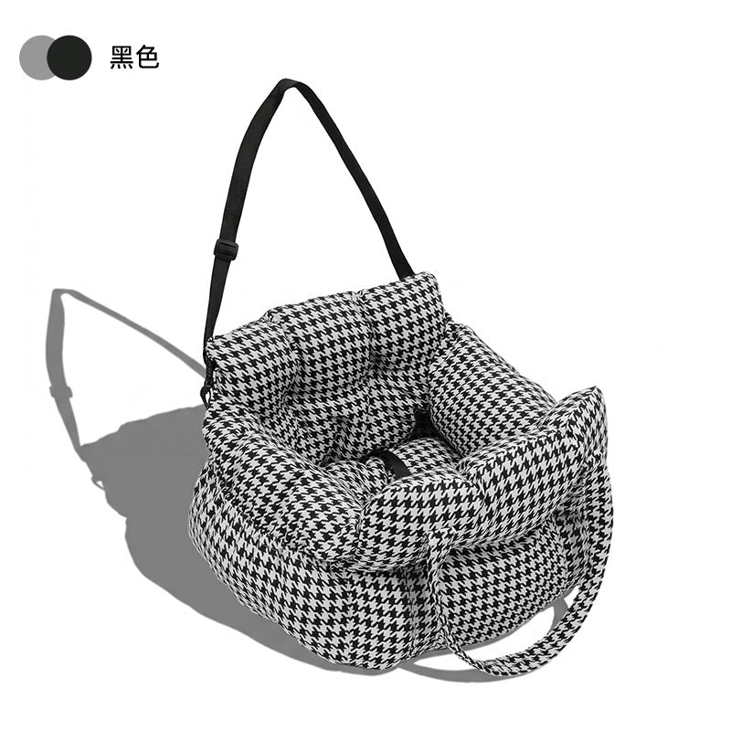 Black houndstooth dog car seat bed