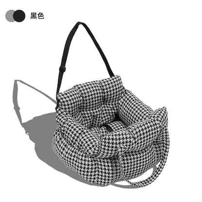 Black houndstooth dog car seat bed
