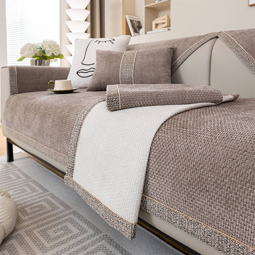 All-Season Modern Tweed Woven Chenille Couch Cover with Anti-Slip Backing