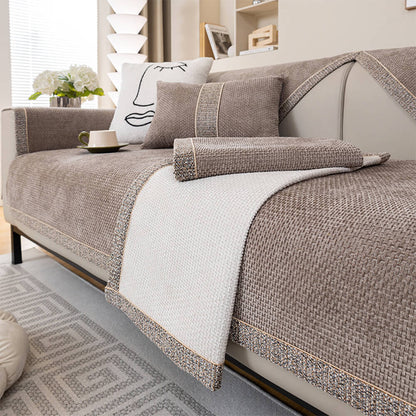 All-Season Modern Tweed Woven Chenille Couch Cover with Anti-Slip Backing