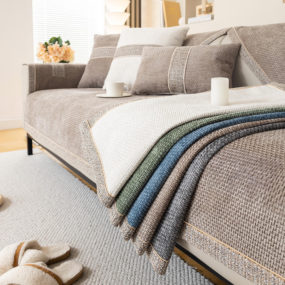 All-Season Modern Tweed Woven Chenille Couch Cover with Anti-Slip Backing