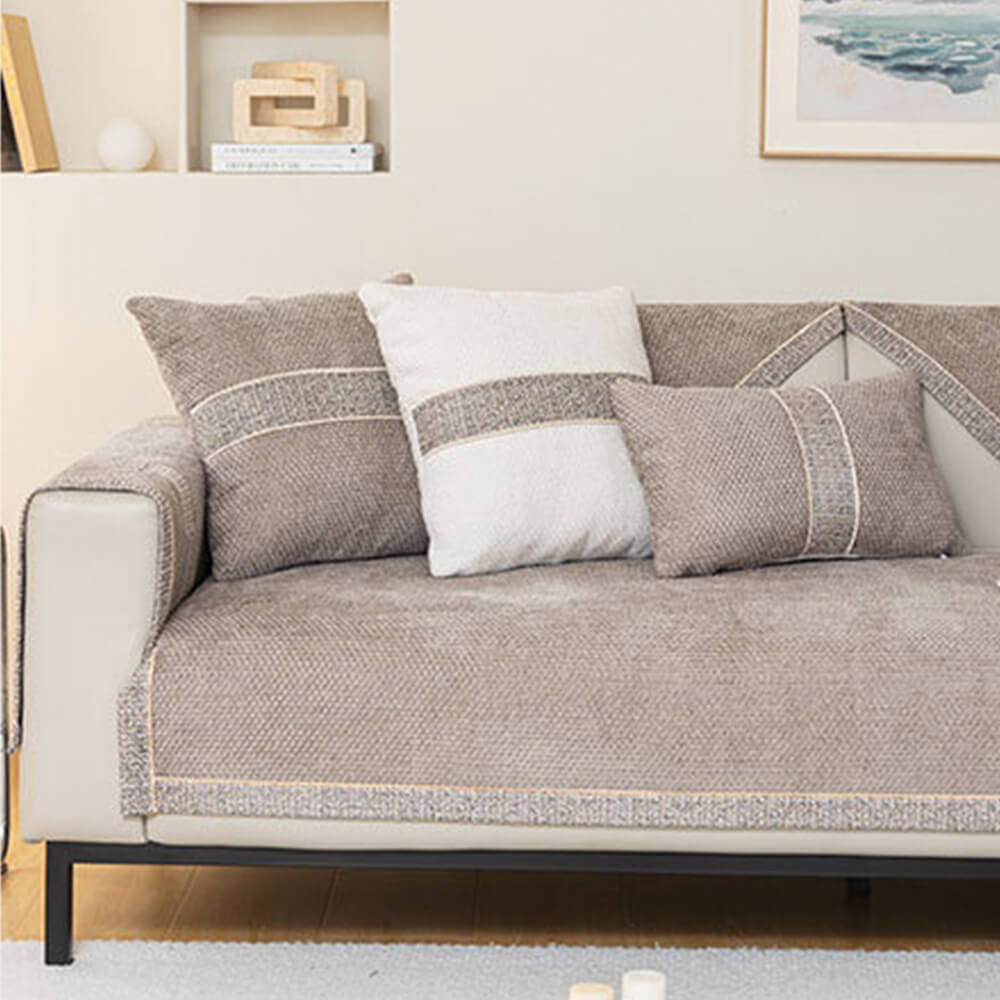 All-Season Modern Tweed Woven Chenille Couch Cover with Anti-Slip Backing