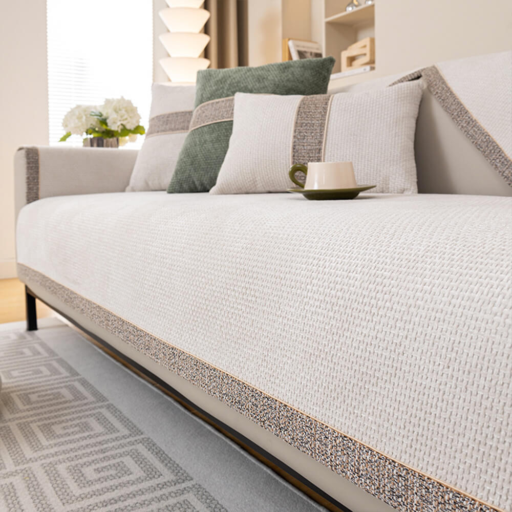 All-Season Modern Tweed Woven Chenille Couch Cover with Anti-Slip Backing