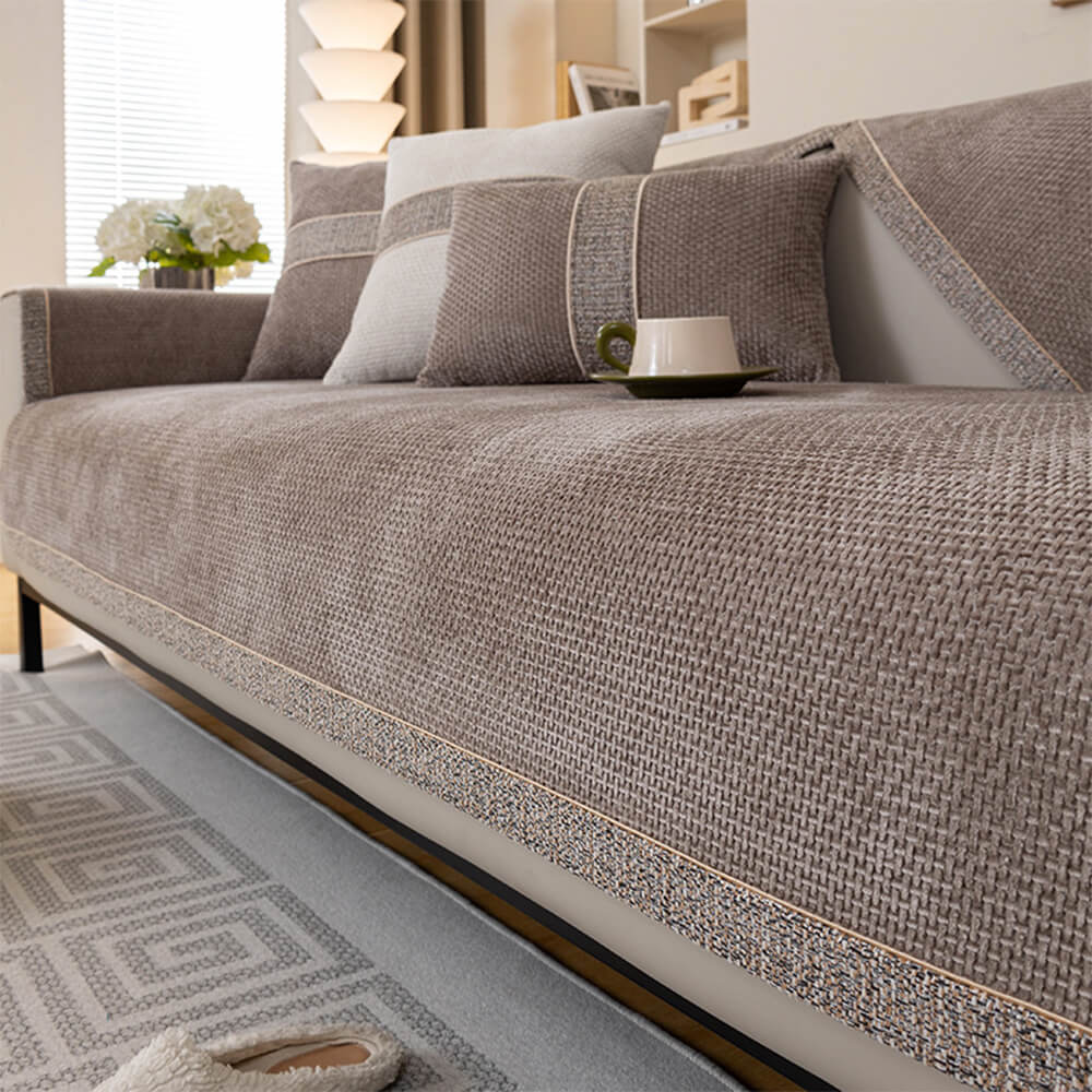 All-Season Modern Tweed Woven Chenille Couch Cover with Anti-Slip Backing