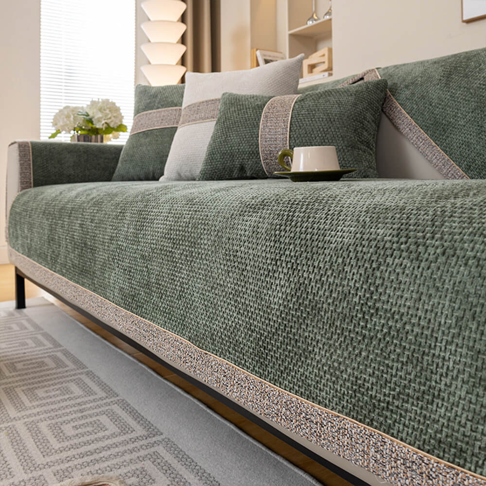 All-Season Modern Tweed Woven Chenille Couch Cover with Anti-Slip Backing