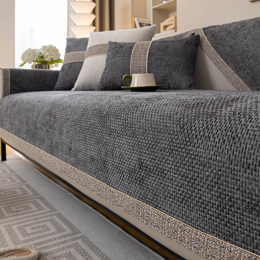 All-Season Modern Tweed Woven Chenille Couch Cover with Anti-Slip Backing