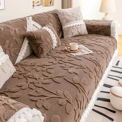 Elegant Branch Jacquard Plush Couch Cover – Decorative Non-Slip Sofa Protector
